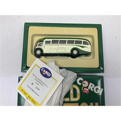 Corgi - twenty eight modern die-cast model coaches, buses and wagons to include Corgi Classics 35305, 96991, 97002, two 97108, 97208, 97267, 97335, 97871 and 98162; limited edition sets D949/26, 97107 and 97185; The Yorkshire Rider Series 91700, 91853, 91858 and 91862; all but one in original boxes or perspex display cases, most with certificates (27)