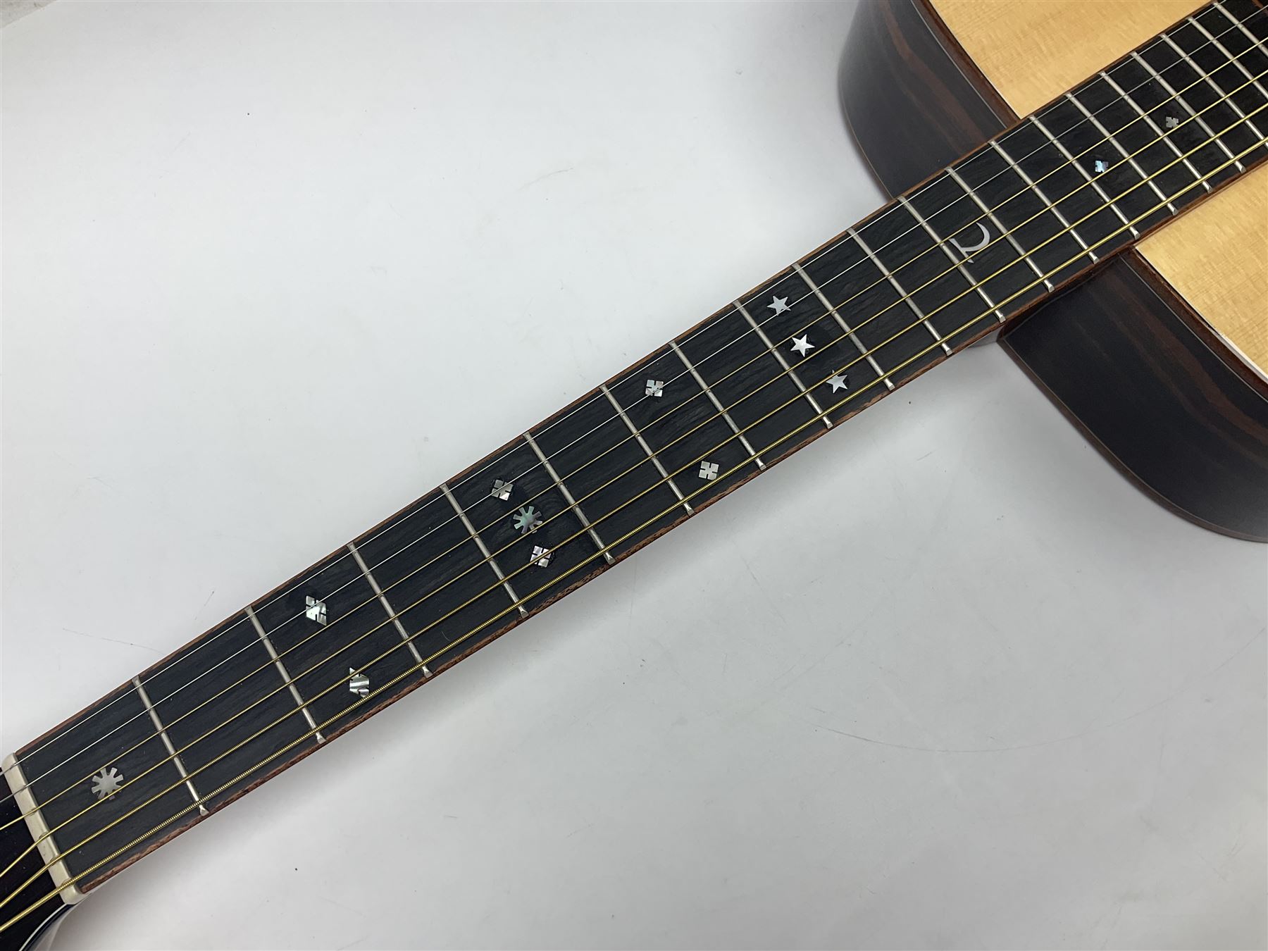 Tanglewood Dreadnought spruce and java wood acoustic guitar the three-piece back with mango spalted wood insert; in Faith hard carrying case; serial no.201147017 L103cm