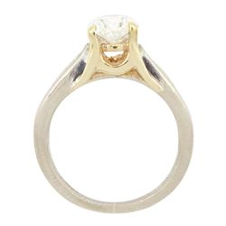 Gold single stone oval cut diamond ring, with round brilliant cut diamond shoulders, hallmarked 14ct, principal diamond approx 1.55 carat, total diamond weight approx 1.75 carat