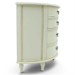 Laura Ashley - 'Clifton' demi-lune chest, fitted with four graduating bow-front drawers with brass swan neck handles, raised on turned supports, in ivory finish