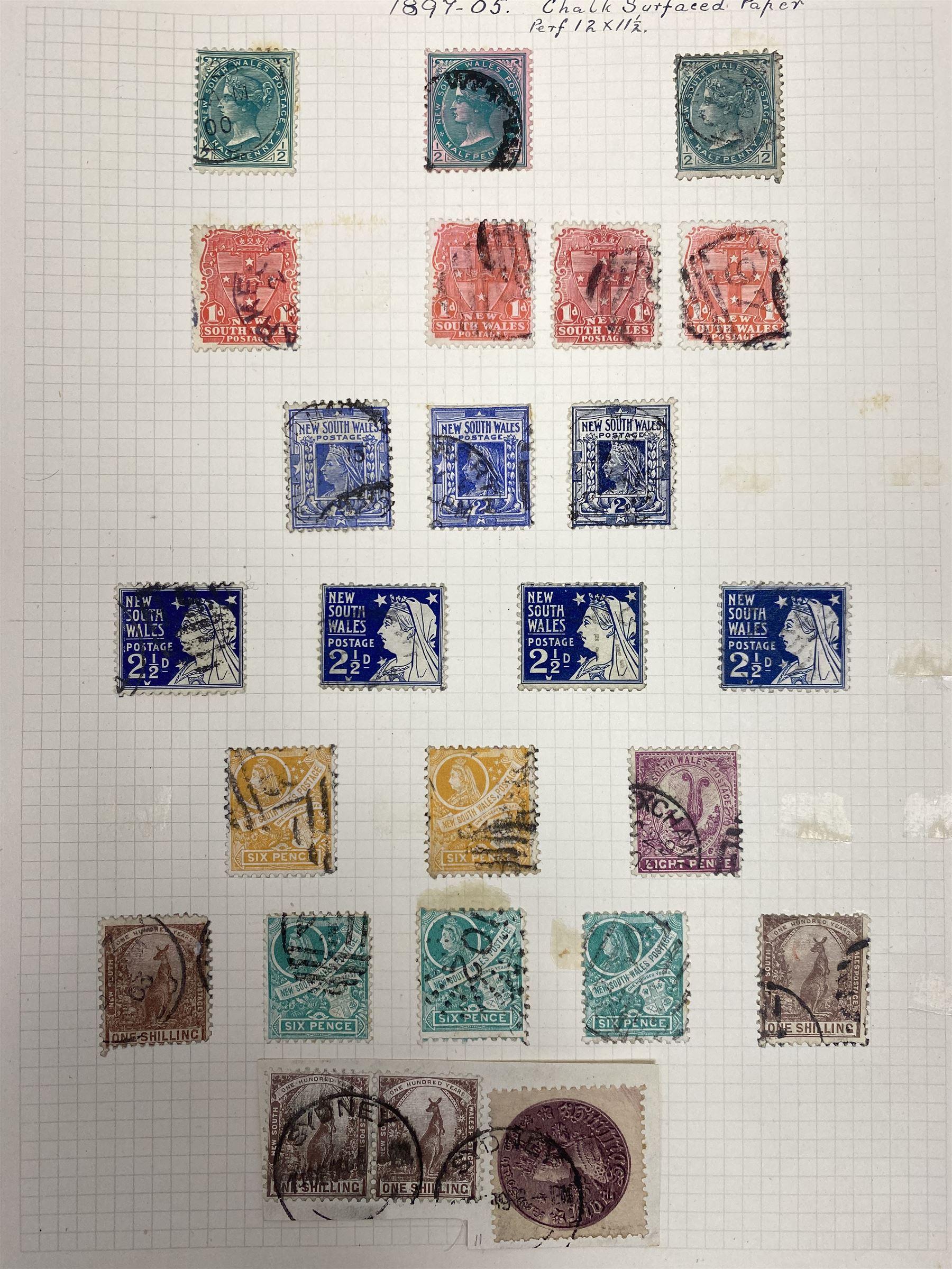 Australia New South Wales stamps, including 1850-4 various imperf issues, 1854-6 including five pence, six pence, one shilling etc, 1856-60 registered letter stamps, 1861-88 five shillings etc, housed on pages