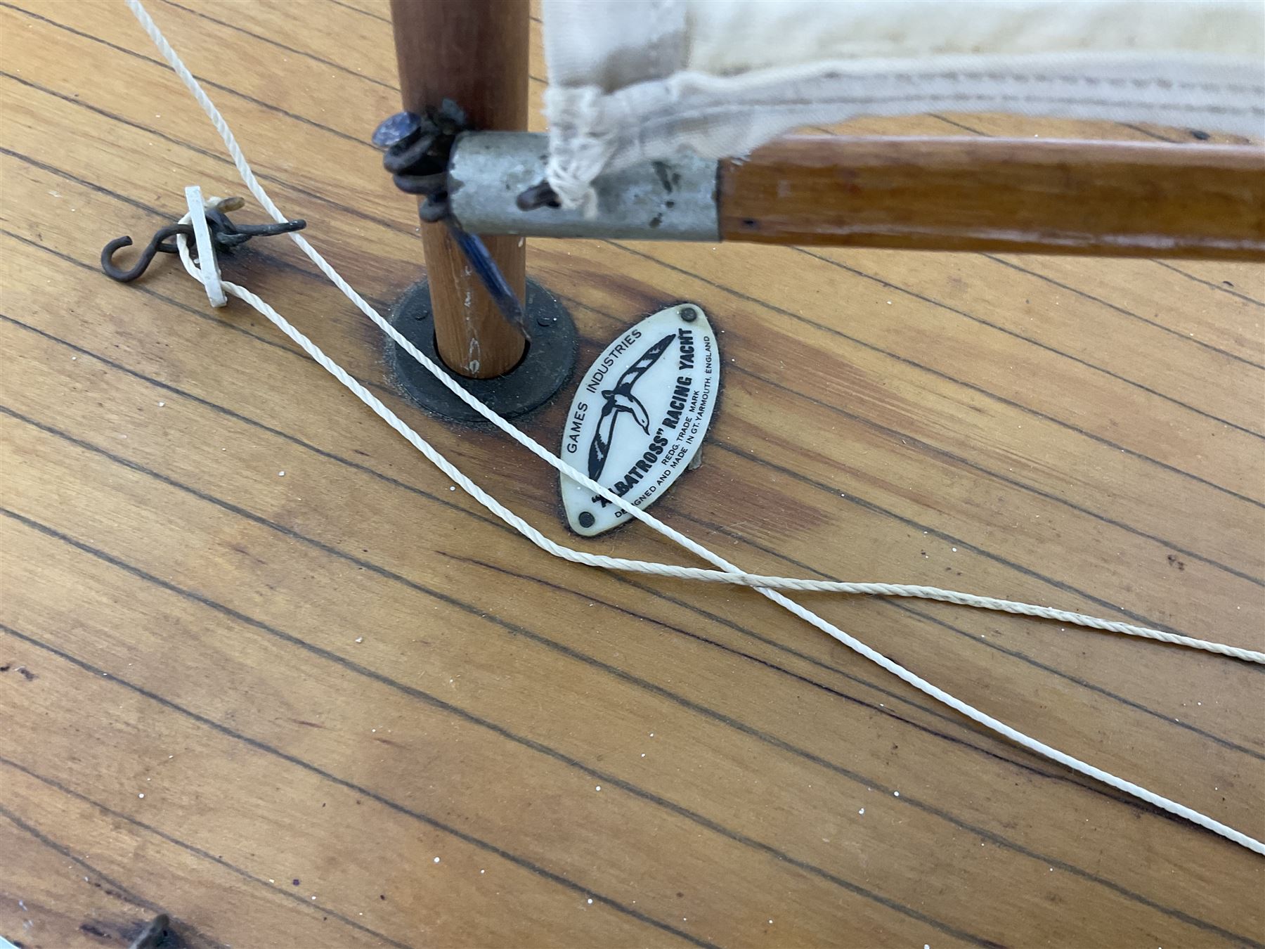 Pond yacht - Games Industries 'Albatross' Racing Yacht with blue painted hull with working rudder, simulated planked deck and single sail L91cm H153cm 