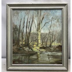 Lewis Creighton (British 1918-1996): Birches by the Stream, oil on board signed 43cm x 39cm 