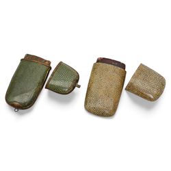Two 19th century Chinese shagreen spectacle cases each containing a pair of nickel framed spectacles