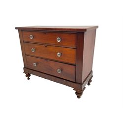 Victorian mahogany chest, fitted with three drawers, glass handles