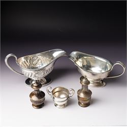 Victorian silver sauce boat engraved with a monogram Sheffield 1892 Maker John Round  & So...