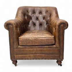 Timothy Oulton for Halo - Contemporary leather armchair, deep buttoned back and arms with ...