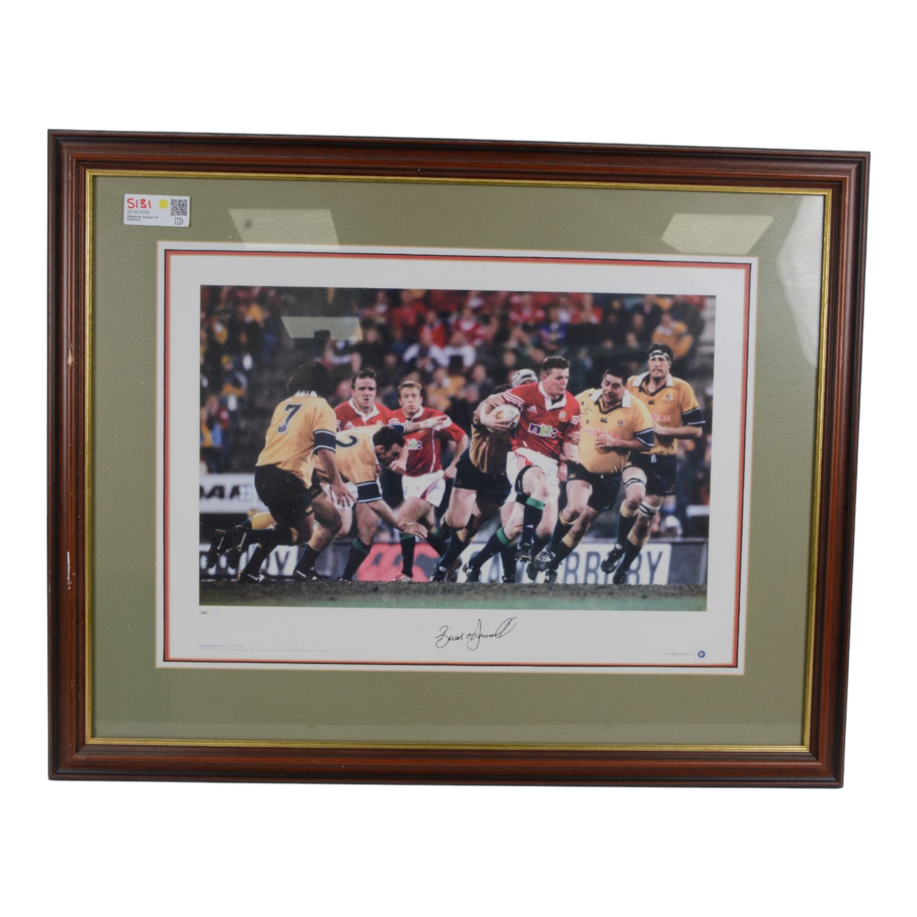 Two limited edition Brian Carney and Martin Johnson signed prints, together with a signed football print and a Ryder Cup print, all framed, frames H65 x W81cm