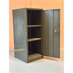 Green and gilt painted steel office cabinet, mid 20th century, the door opening to two adjustable shelves, complete with brass handle and key. H132cm, W54cm, D63cm. - COLLECTION BY APPOINTMENT FROM: The White House, Thirsk Road, Easingwold, York, YO61 3NF - CALL 01723 507111 TO ARRANGE