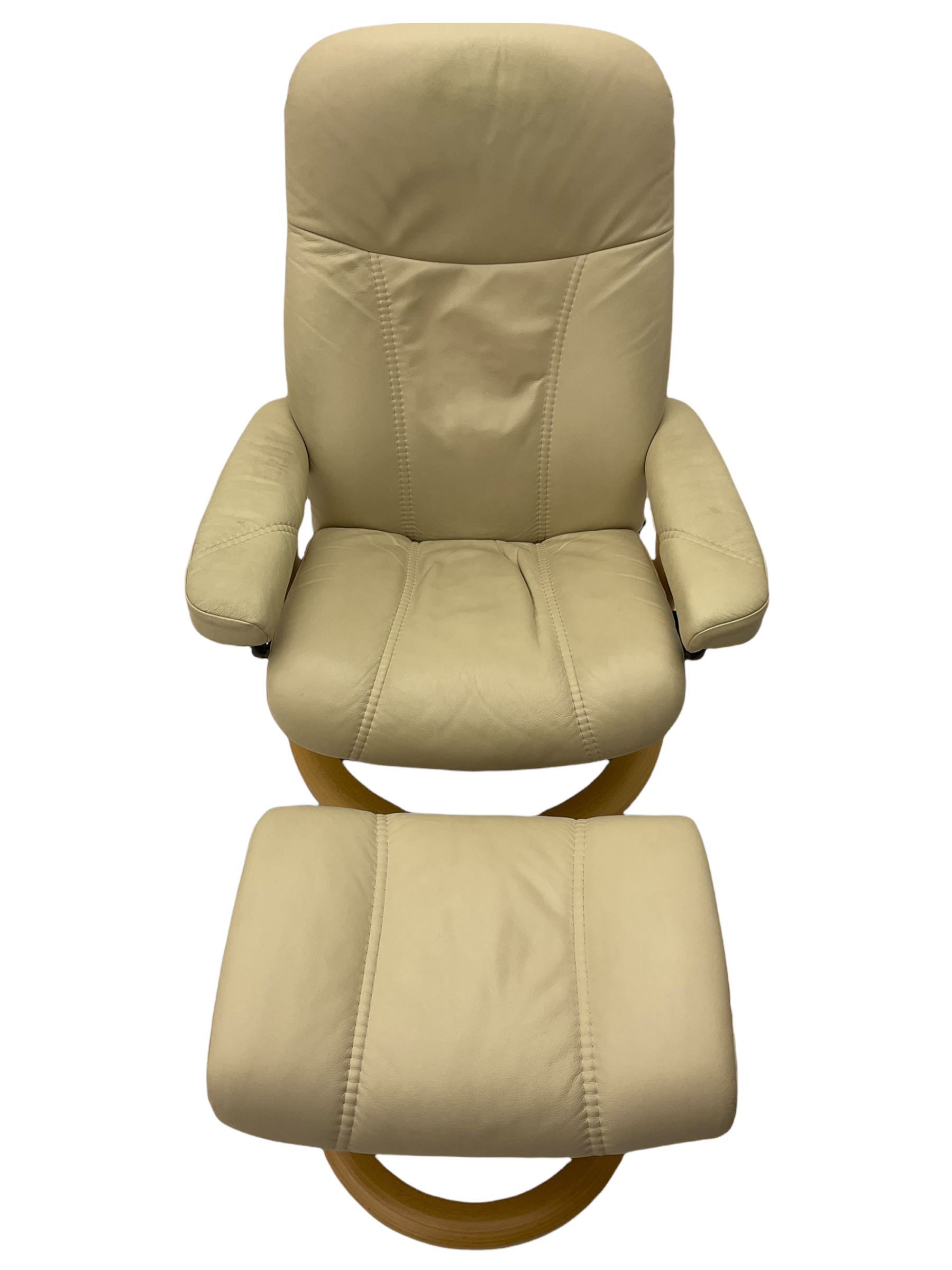 Ekornes - Stressless armchair upholstered in cream leather with matching footstool 
