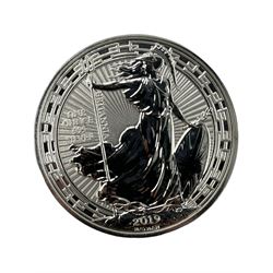 Seven Queen Elizabeth II one ounce fine silver Britannia two pound coins, including 2017, 2018, 2019 etc