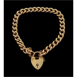 Early 20th century 9ct rose gold curb link bracelet, London 1929, with rose gold heart locket clasp stamped 9c
