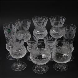 Ten Edinburgh Crystal Thistle pattern glass in pairs, comprising champagne, red wine, whit...