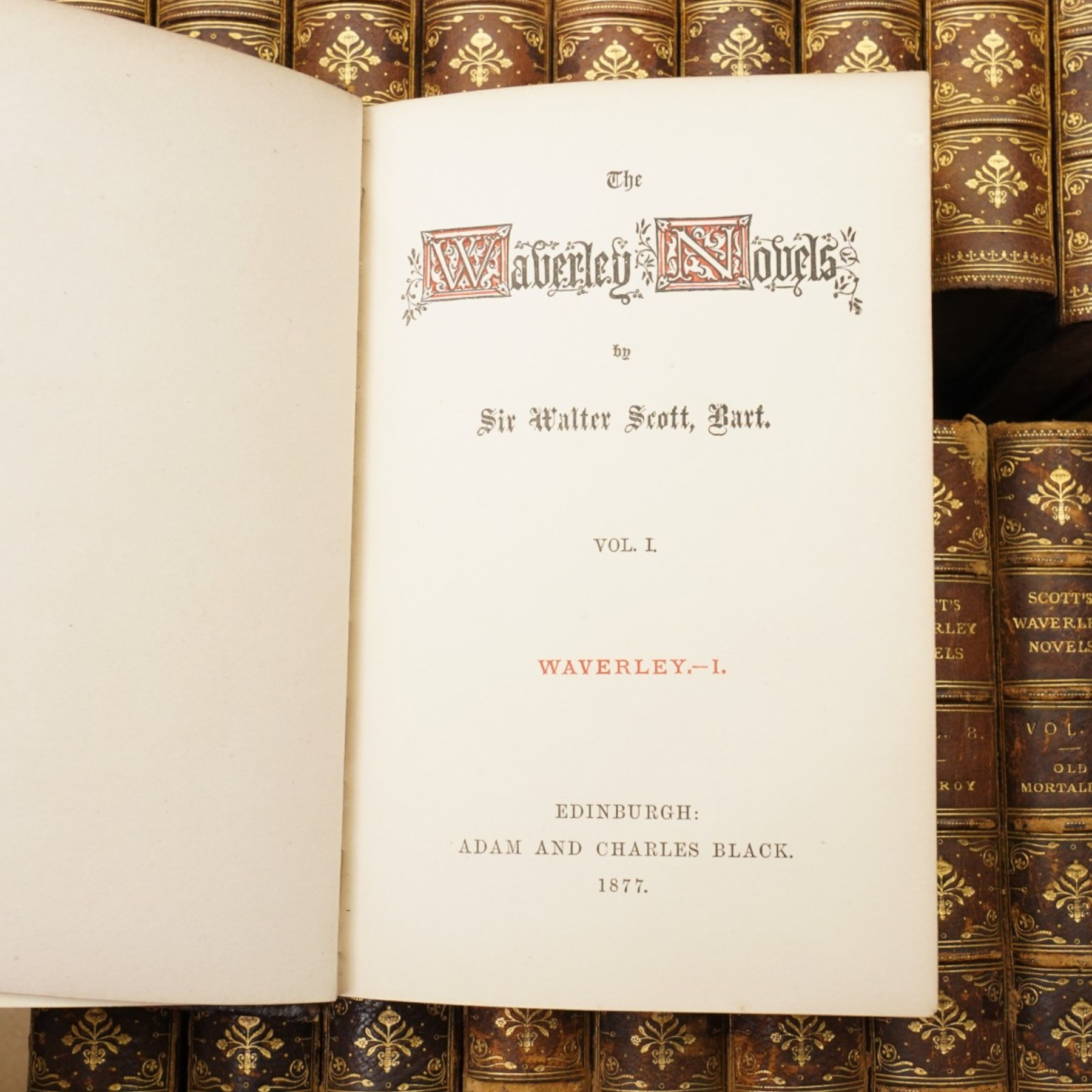 SCOTT, SIR WALTER -  THE WAVERLEY NOVELS, Edinburgh, Adam and Charles Black, 1877-1879. 48 volumes uniformly bound in maroon half calf with marbled boards