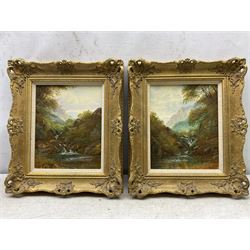 Andrew Grant Kurtis (British 1963-): Mountain and Stream, pair oils on canvas signed 24cm x 19cm (2)