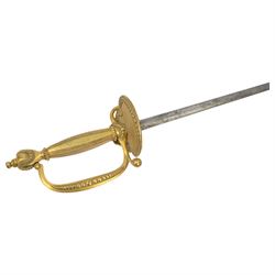 Victorian court sword, with etched blade signed 'Anderson St James's London', gilt brass hilt and black leather scabbard with gilt brass mounts