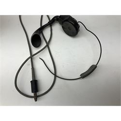 Early-mid 20th century internal telephone system, comprising exchange box with attached TMC rotary telephone and dictograph with Bakelite handset and support upon stained wood case, and 1960s black Bakelite telephone model 312L with G.P.O sticker beneath, largest H30.5cm W36.5cm D30cm