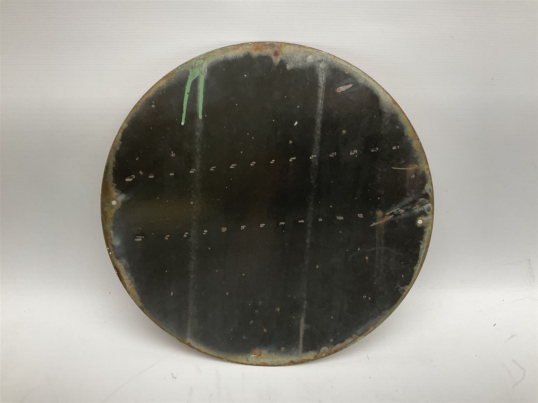 Circular enamelled red and yellow sign depicting Shell logo and text, D40cm