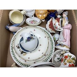 Two boxes of ceramics, to include Goebel figure of an owl, Portmeirion Botanic Garden, Paragon, Royal Worcester, tea and dinner wares, figures etc