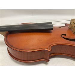 Stanley Harrison full size violin in a ridged case Harrison was a local luthier who lived in Howden (Yorkshire) Full length 60cm, back length 36cm