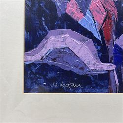 Tony Bryant (British 20th Century): 'Blakeney', watercolour and ink signed, titled and dated 1990 verso; Christopher Glanville (British 1948-): 'Orchard', ink and watercolour unsigned, titled verso; Rachel McNaughton (Yorkshire Contemporary): Staithes, watercolour and ink unsigned, artists address label verso; Jeanne L Jackson (Yorkshire Contemporary): 'Lilies at Halfpenny House', acrylic unsigned, titled verso max 33cm x 27cm (4)