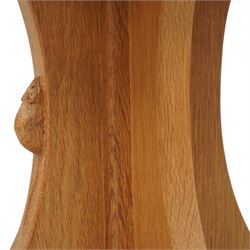 Mouseman - oak coffee table, octagonal adzed top on cruciform base and sledge feet, carved with mouse signature, by the workshop of Robert Thompson, Kilburn