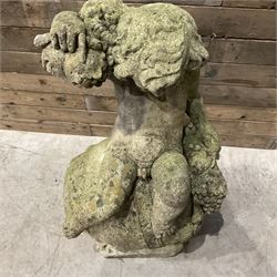 Cast stone garden figure - grape carrier on barrel