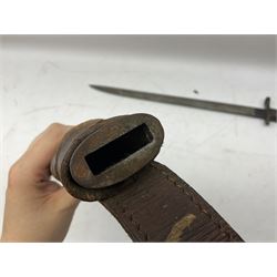 WW1 American Model 1917 Enfield bayonet by Remington with 43cm fullered steel blade; in leather scabbard with frog L59cm overall; and American M5A1 knife bayonet marked MILPAR COL to the cross-piece (no scabbard) (2)
