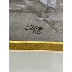 Ron Cooke (British 20th century): English Men o War at Anchor, sepia watercolour signed and dated '98, 44cm x 34cm