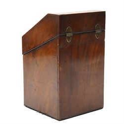 George III mahogany knife box with silvered  mounts and hinged sloping top converted for use as a stationery casket W22cm 