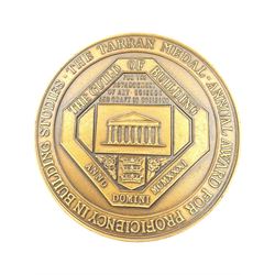 Silver perfect attendance medal for Hull Education Committee, bronze medallion for Hull Young Peoples Christian and Literary Institute and a guild of building medallion, all cased