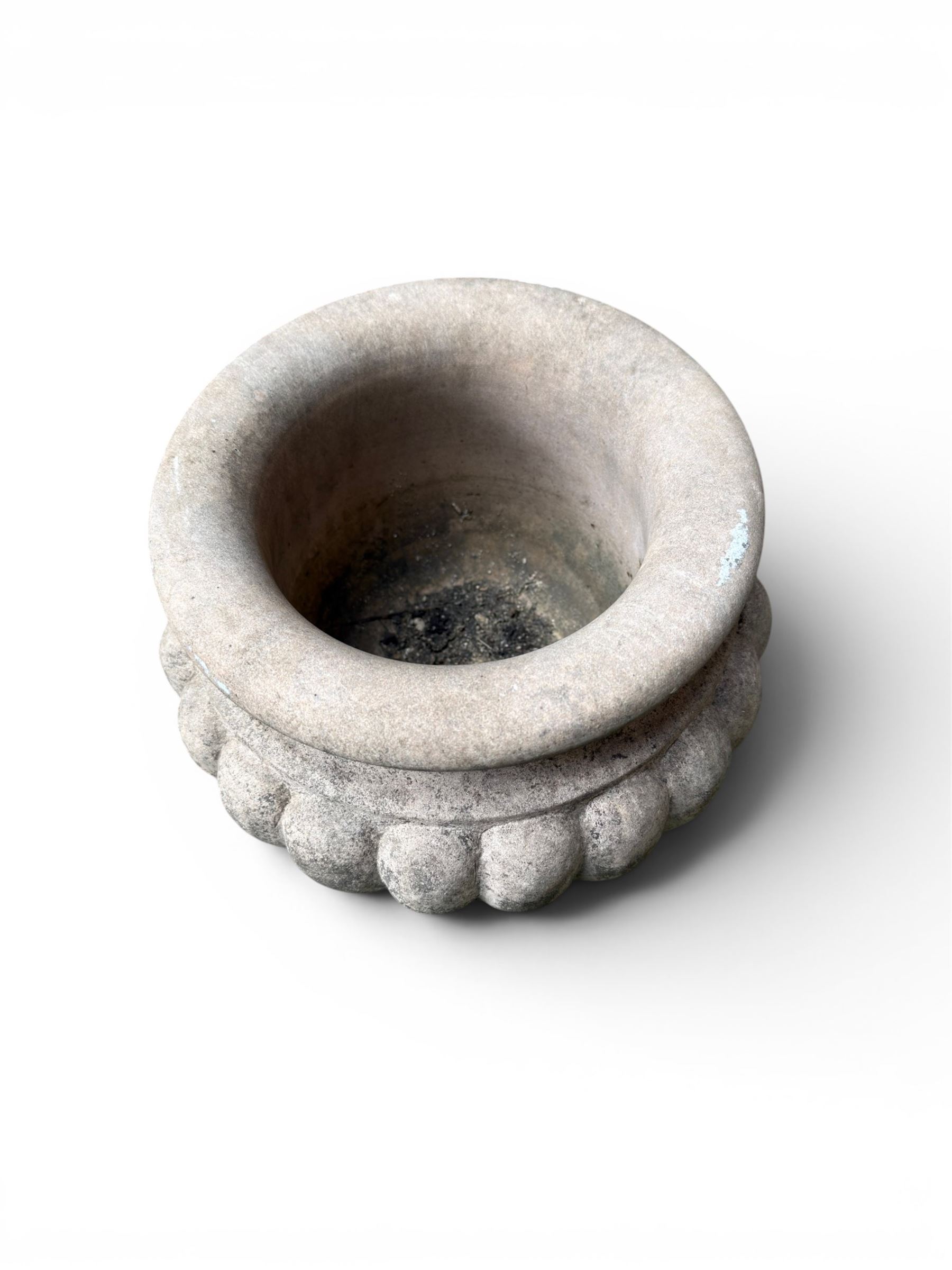 Small marble campana pedestal urn, fluted lobes raised on circular pedestal foot