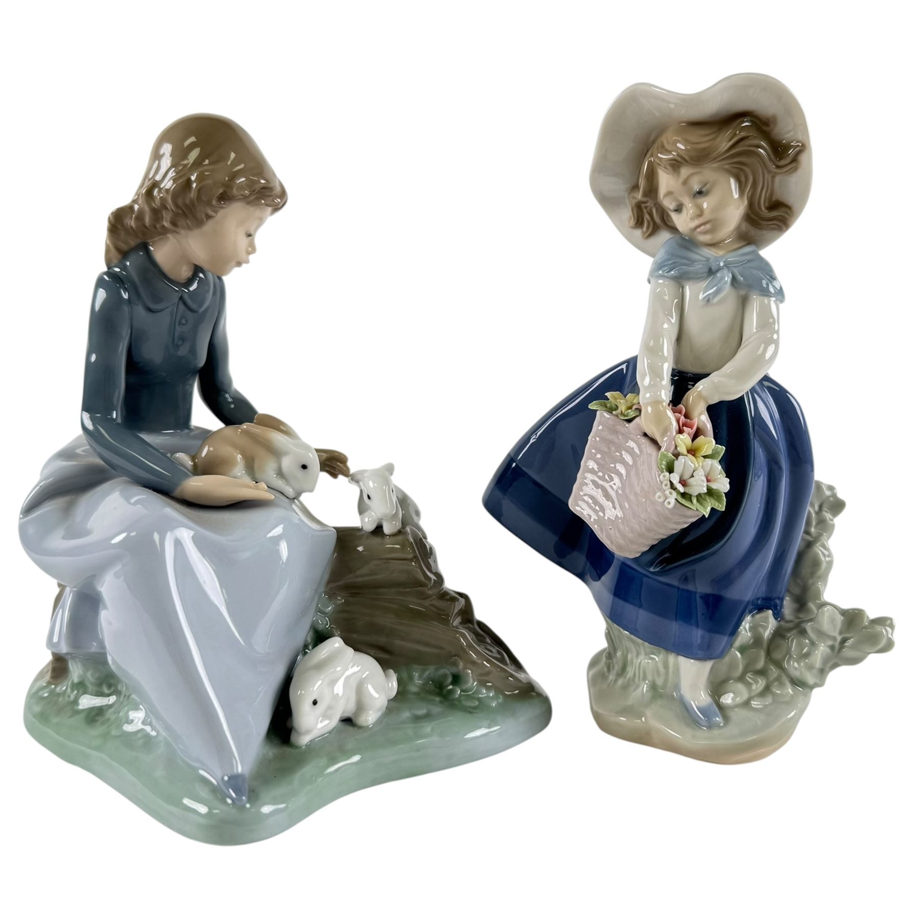 Lladro figure Pretty Pickings 5222, together with Nao figure Girl with Rabbits, Lladro H18cm  