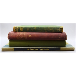  Alexander W: Treatise on the Various Modes of Bathing with the Analyses of the Mineral Springs of Scarborough, vol.1, pub.1832, rebound, Mintoft, T.C: Short History of Scarborough and Neighbourhood, pub.1907, green cloth gilt, Meadley, C: Memorials of Scarborough, red cloth, NUT Conference Souvenir for 1935, 4vols   
