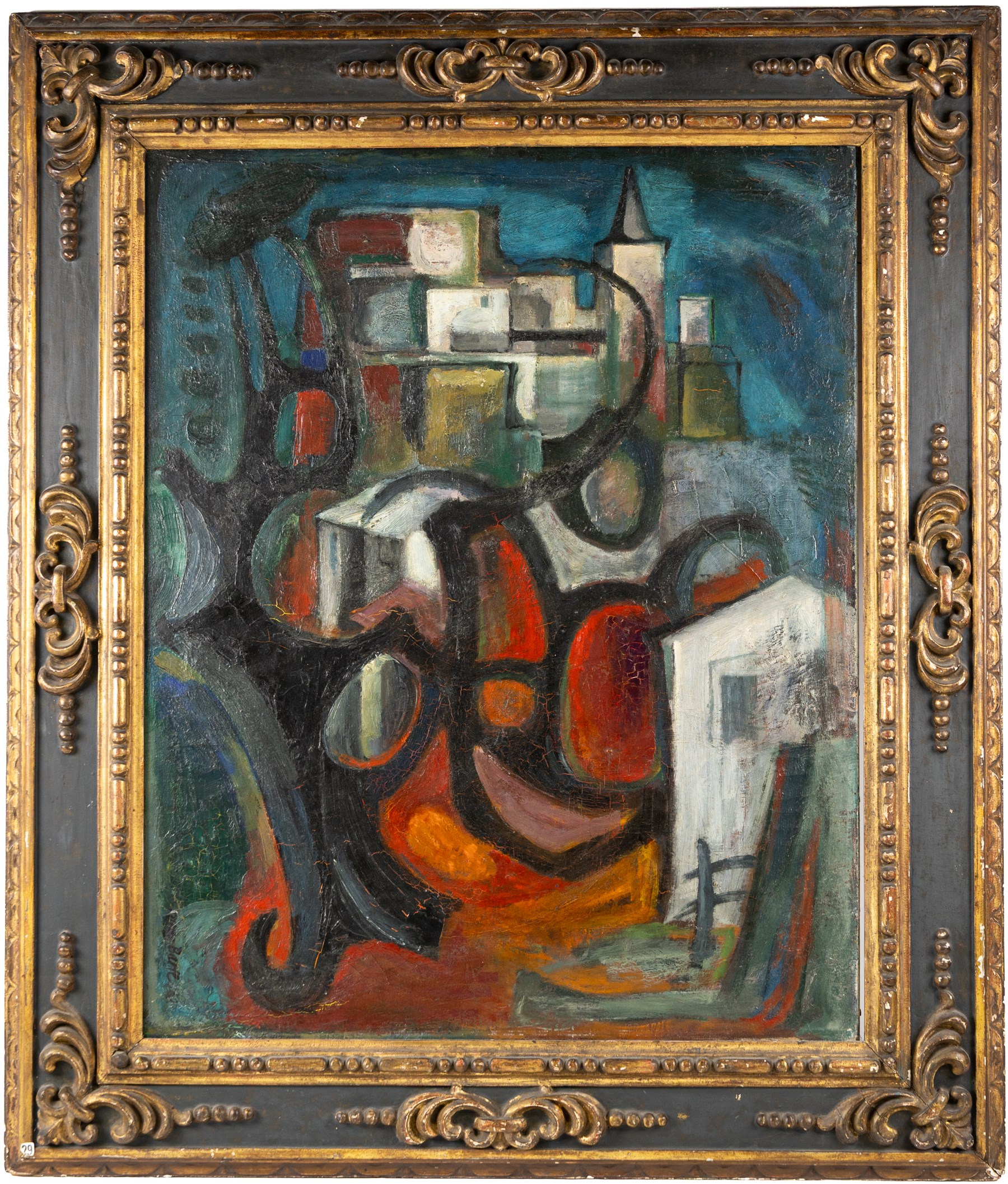 Tony Bartl (Czech 1912-1998): 'Spanish Landscape', oil on canvas signed and indistinctly dated, titled on label verso, in carved wood frame 60cm x 75cm