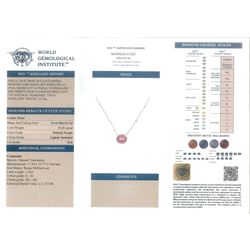 18ct rose gold pink tourmaline and diamond pendant necklace, oval cut tourmaline of 15.41 carat, surrounded by round brilliant cut diamonds, to a trace link chain necklace set with four diamonds, stamped 750, total diamond weight 1.22 carat, with World Gemological Institute report