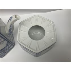 Chinese vase, decorated with vines and grapes and signed beneath, together with Chinese tea set of hexagonal form, comprising teapot and stand and six cups, vase H30cm