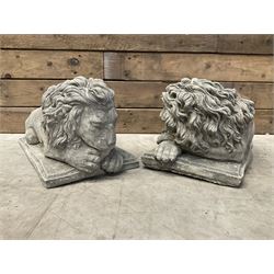 Pair of small recumbent garden lions