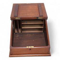 Early 20th century mahogany slope front table top desk, with compartmentalised interior 
