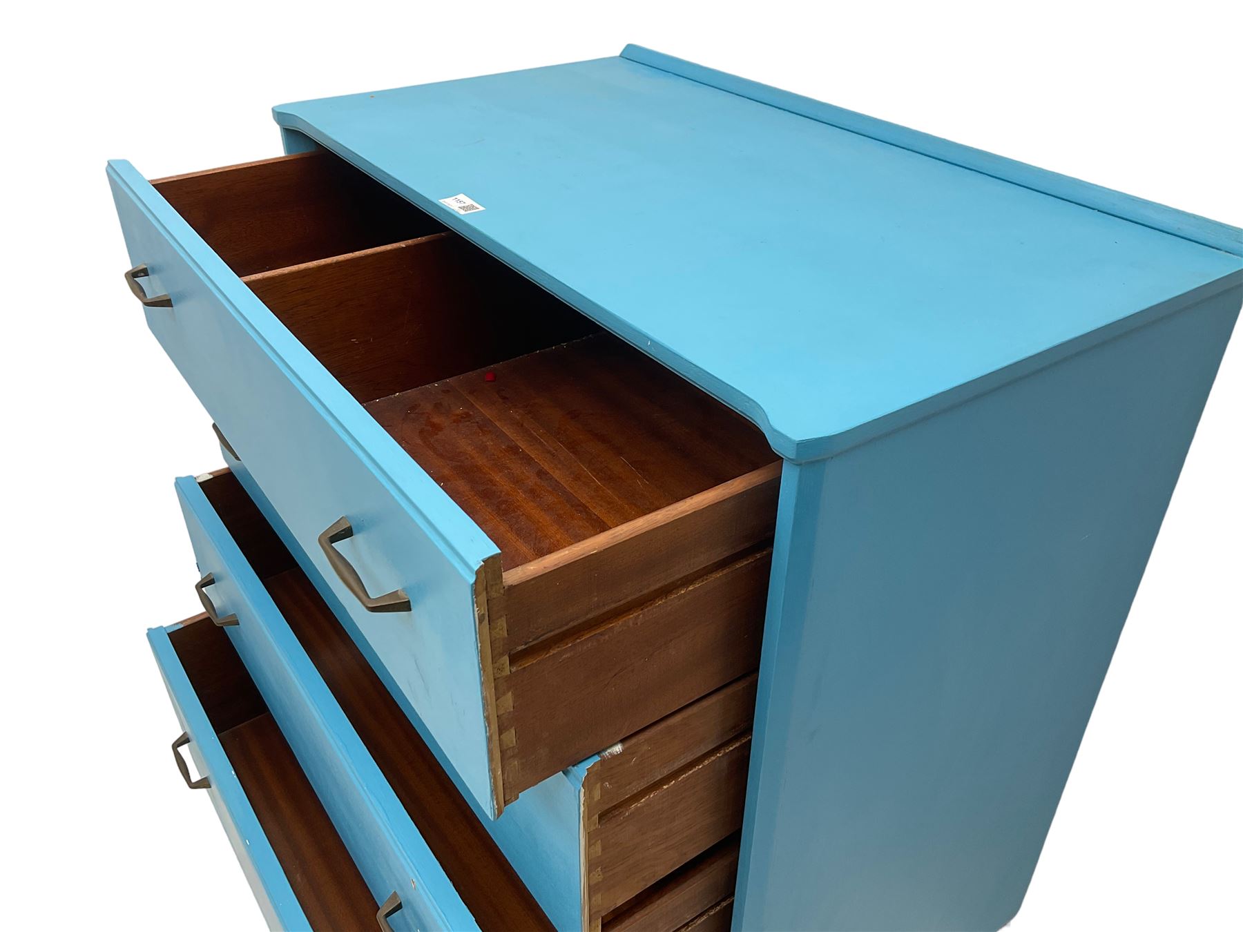 Lebus Link - mid-20th century blue finish teak chest, fitted with four graduating drawers