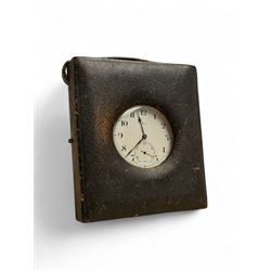 Zenith pocket watch with enamel dial inscribed Reid, in leather case/stand