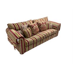 Duresta - 'Waldorf' large three seat sofa, upholstered in multi-colour striped fabric, on compressed bun feet
