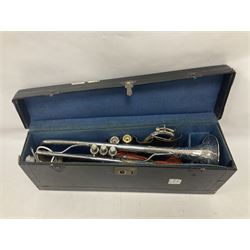Victorian Class A silver plated trumpet retailed by Kitchen & Co,29 Queen Victoria Street Leeds, 1897 with mouthpiece/slide and in its original felt lined box

