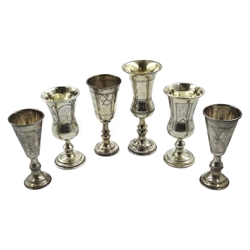 19th and early 20th century silver and silver-gilt Kiddush cups by Solomon Ovchinsky, J R and J Zeving, all hallmarked, approx 6oz