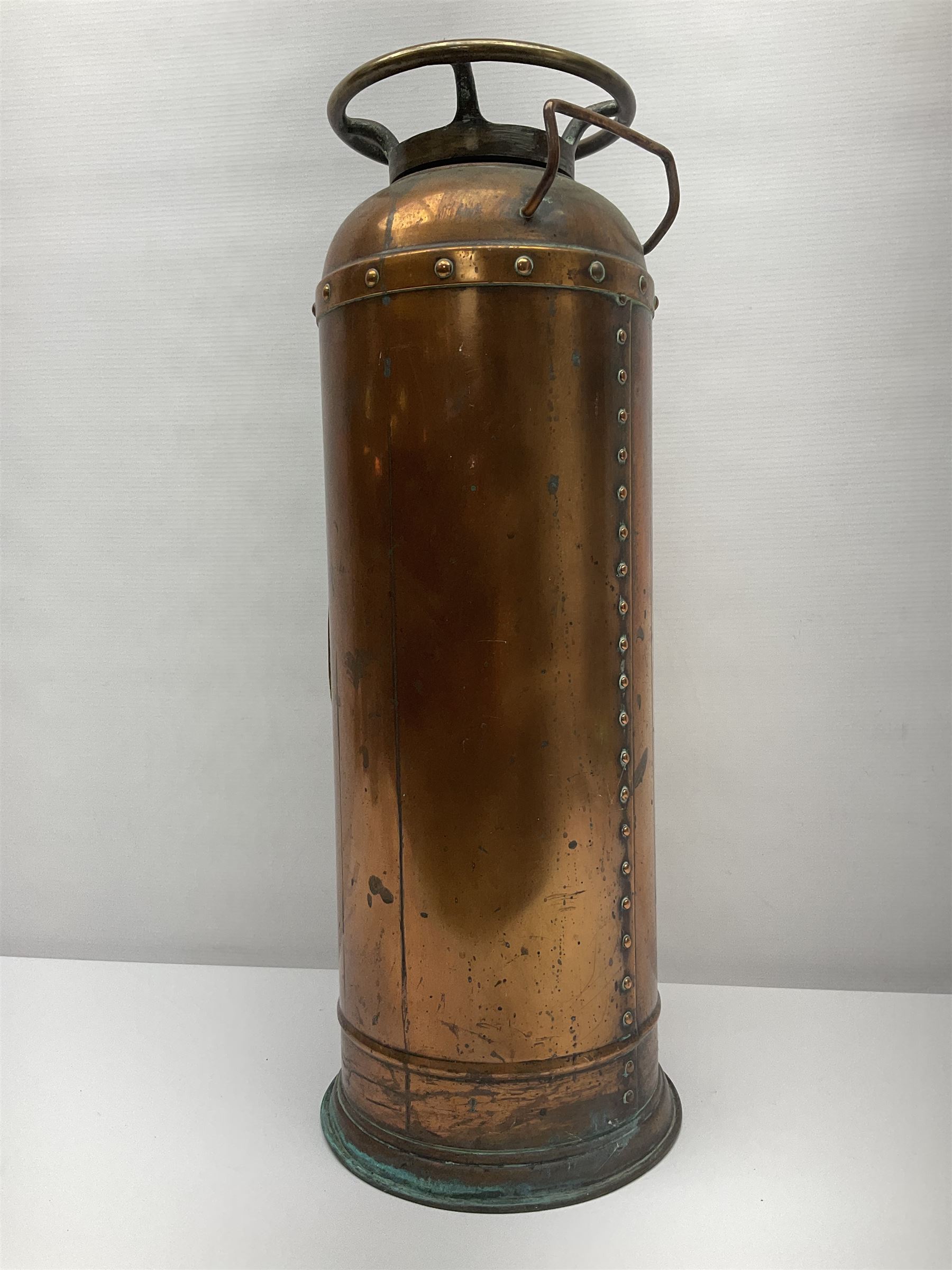 Early 20th century copper and brass Rex fire extinguisher, H55.5cm