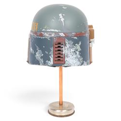 Hasbro Star Wars Black Series Boba Fett 40th Anniversary 1:1 scale helmet, on a metal display stand, helmet H28cm