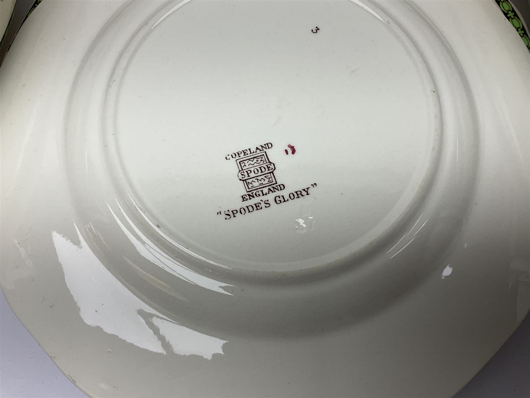 Copeland Spode, Spode's Glory pattern part dinner service, comprising two covered tureens, six dinner plates, six side plates, six dessert plates, sauce jug, three serving dishes of various sizes   