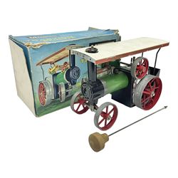 Mamod TE1A live steam traction engine with burner, scuttle and steering rod; boxed