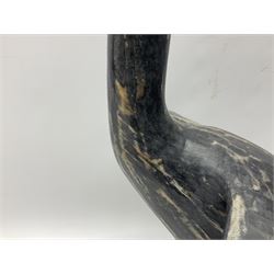 Wooden sculpture of Cormorant aquatic bird on a naturalistic wooden plinth, H46cm