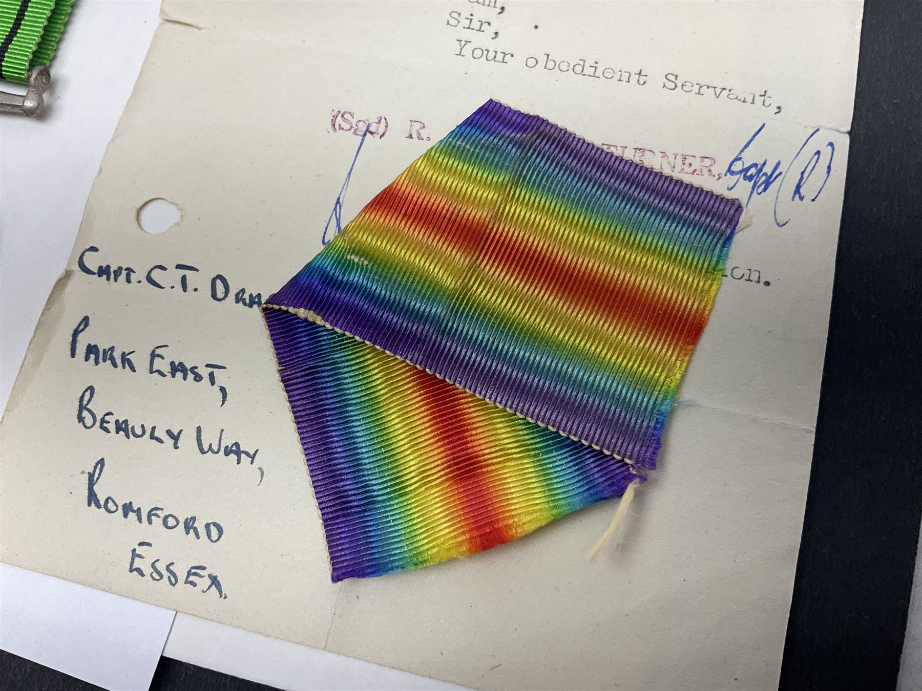 WWI pair of medals comprising British War Medal and Victory Medal awarded to 2nd Lieutenant C.T. Draper; and WWII Defence Medal awarded to Captain C.T. Draper with War Office letter of confirmation; all with ribbons (3)